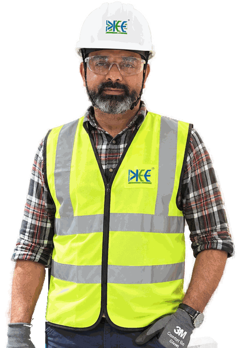 Kamaxi Electricals engineer in safety helmet and high visibility vest